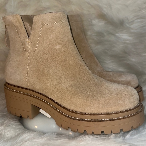 Gianni Bini Griffyn Oat Natural Suede Lug Sole Ankle Boots - Picture 2 of 11